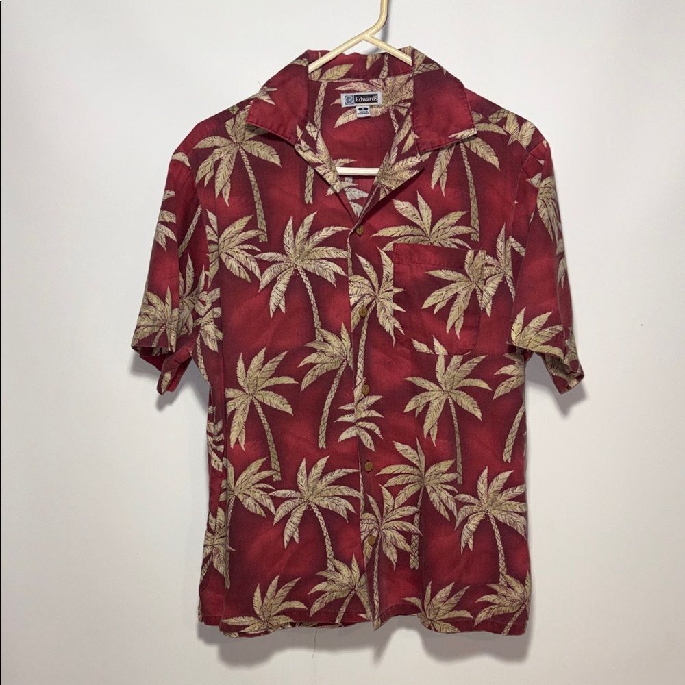 Tropical Red Palm Print Casual Shirt